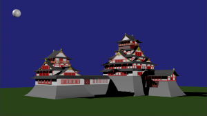 3D伏見桃山城と月(Blender)